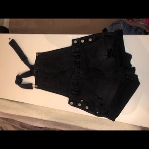 Black denim short overalls